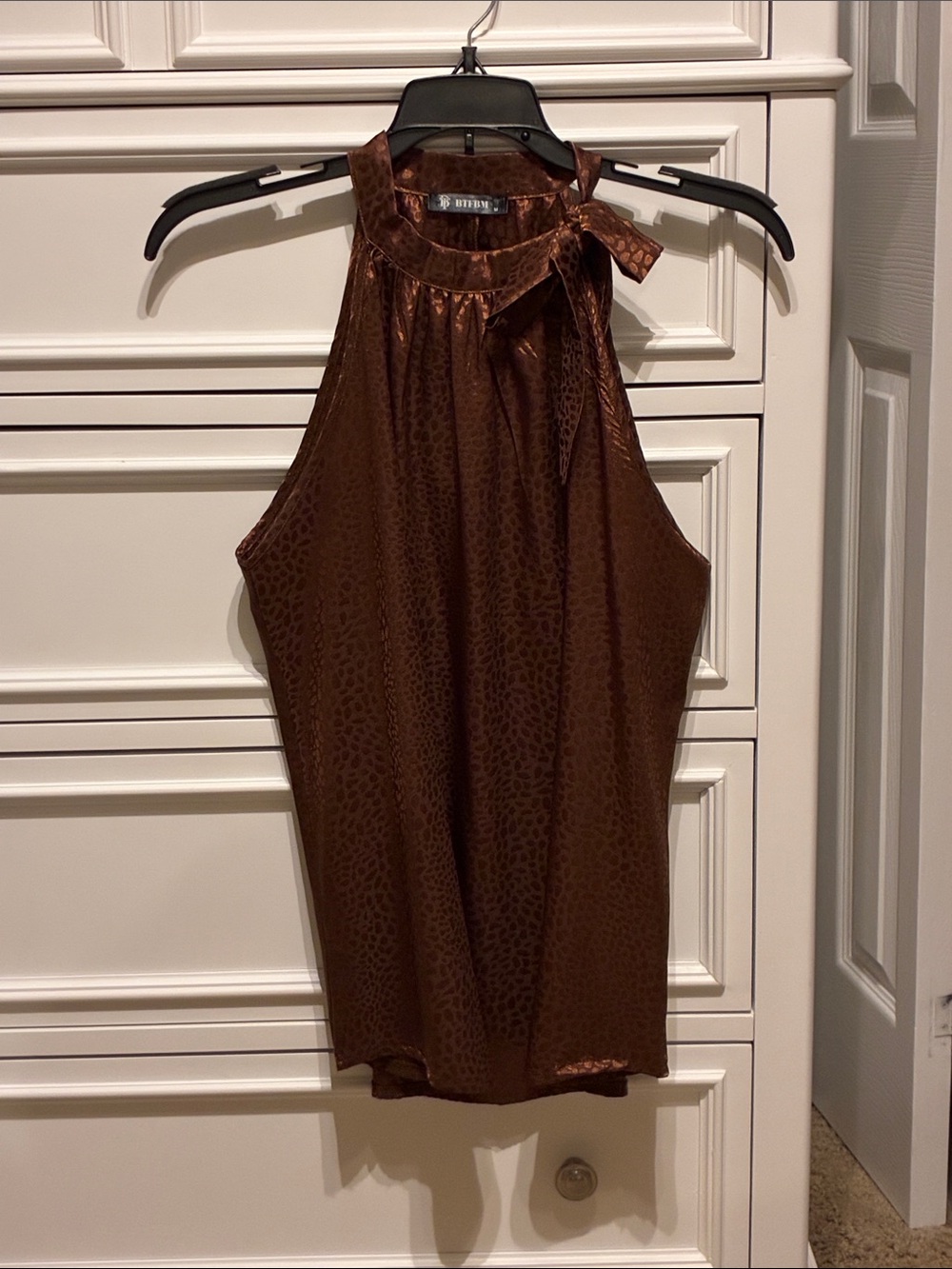 Laundry By Shelli Segal Metallic Brown Tie-Neck Halter Camisole